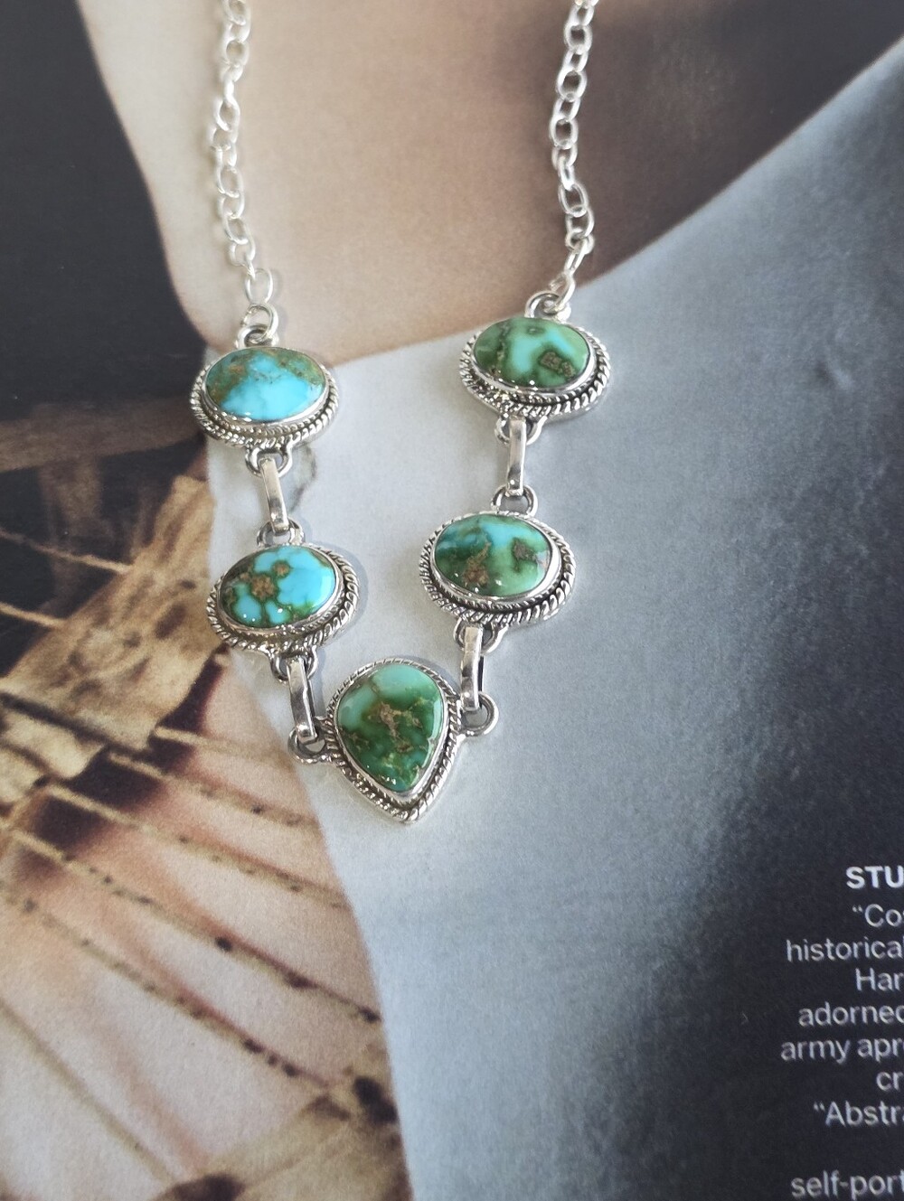 Turquoise Sonoran Mountain Stone Sterling Silver Chain - Picture 7 of 9